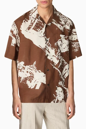 قميص بنقشة بطاقات بريدية إيطالية حرير