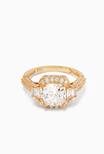 خاتم سبارك ستيتمنت مرصع بحجر مربع بحواف مستديرة نحاس مطلي بلون ذهبي