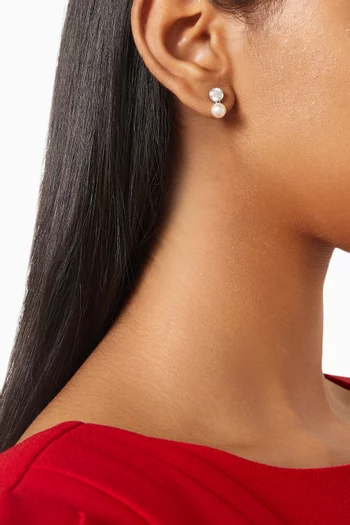 Crystal and Pearl-drop Earrings in Silver