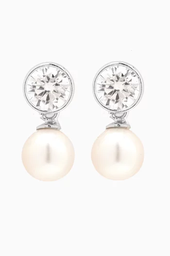Crystal and Pearl-drop Earrings in Silver