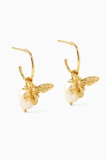 Bee Pearl Hoop Earrings in Gold-plated Brass
