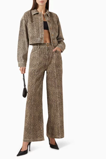 بنطال جينز أنوك بنقشة جلد الفهد دينم