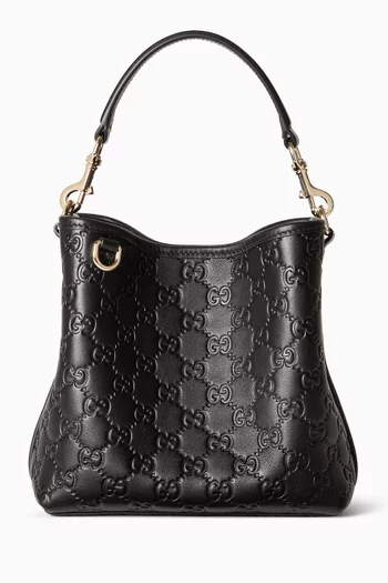 Small GG Emblem Bucket Bag in Embossed Leather