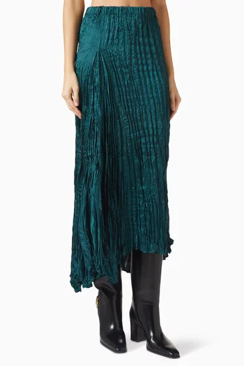 تنورة متوسطة الطول بقصة غير متماثلة بطيّات بليسيه