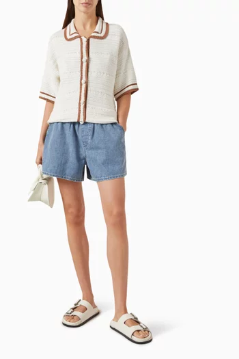 كارديغان جادين بأكمام قصيرة نسيج قطن