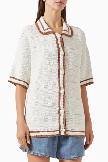 كارديغان جادين بأكمام قصيرة نسيج قطن