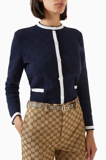 GG Marmont Reversible Thin Belt in Canvas & Leather