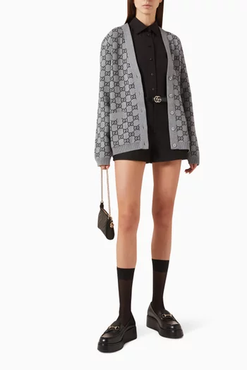 كارديغان بنقشة شعار حرفي GG‏ مزيج صوف