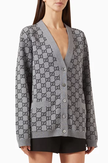 كارديغان بنقشة شعار حرفي GG‏ مزيج صوف