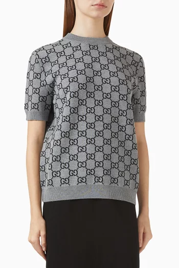 بلوزة بوجهين صوف بشعار حرفي GG‏