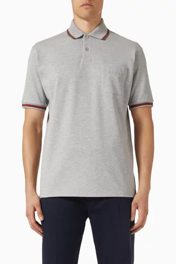 Logo Embroidered Polo Shirt in Stretch Cotton Knit