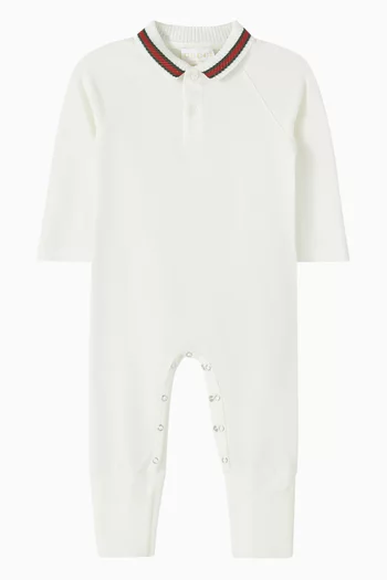 Striped Collar Sleepsuit in Cotton-jersey