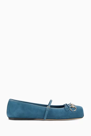 Horsebit Mary Jane Ballet Flats in Suede