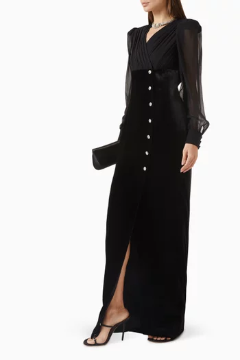 فستان بأزرار مخمل وحرير جورجيت