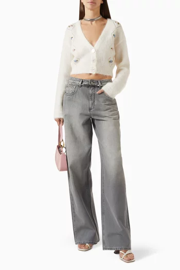 كارديغان مطرز مزيج صوف وموهير