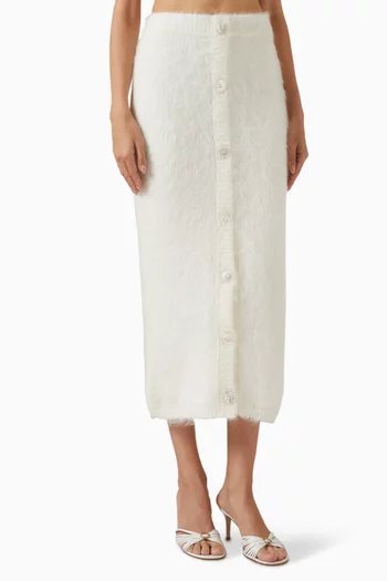 تنورة متوسطة الطول بأزرار نسيج موهير