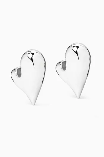Art Heart Puff Earrings in Silver-tone Brass