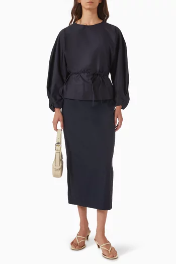 Drawstring Midi Skirt in Cotton
