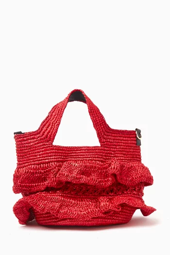 Medium Ruffle Bag in Toquilla Straw