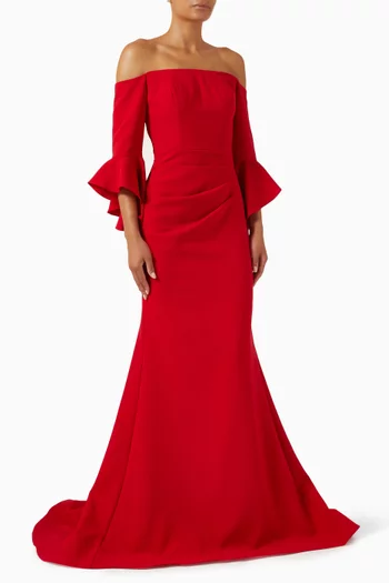 Off-shoulder Gown in Crepe