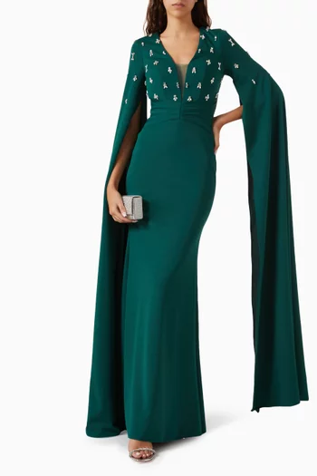 Embellished Cape Gown