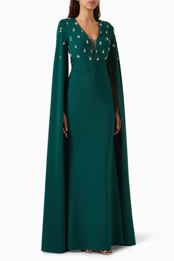 Embellished Cape Gown
