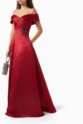 Embellished Off-shoulder Gown