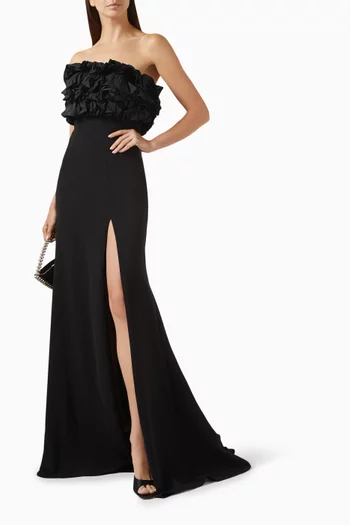 Ruffled-trims Strapless Maxi Dress
