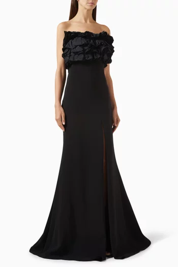 Ruffled-trims Strapless Maxi Dress