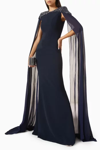 Embellished Maxi Dress in Crepe