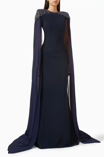 Embellished Maxi Dress in Crepe