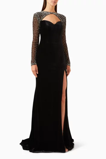 Crystal-embellished Gown in Velvet