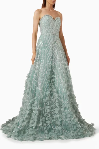 Strapless Embellished Maxi Dress