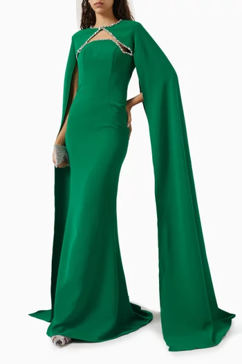 Crystal-embellished Cape Gown