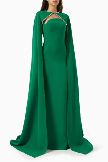 Crystal-embellished Cape Gown