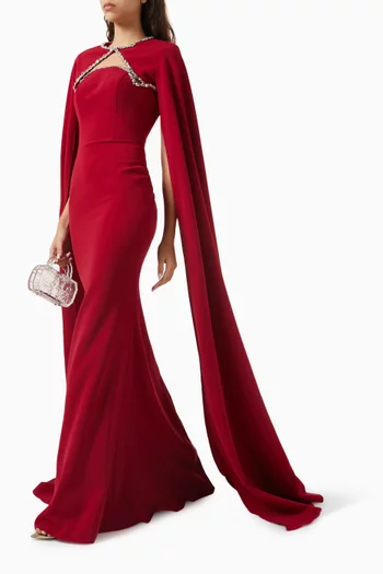 Crystal-embellished Cape Gown