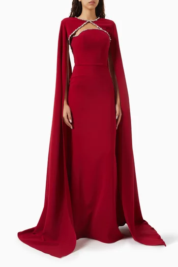 Crystal-embellished Cape Gown