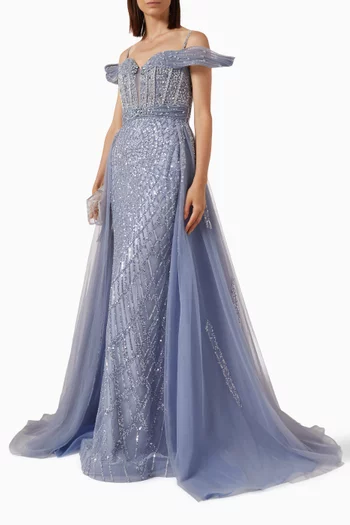 Off-shoulder Embellished Maxi Dress