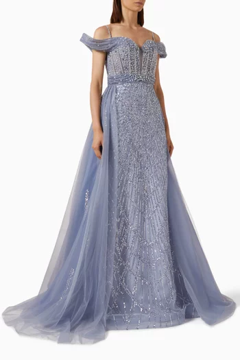 Off-shoulder Embellished Maxi Dress