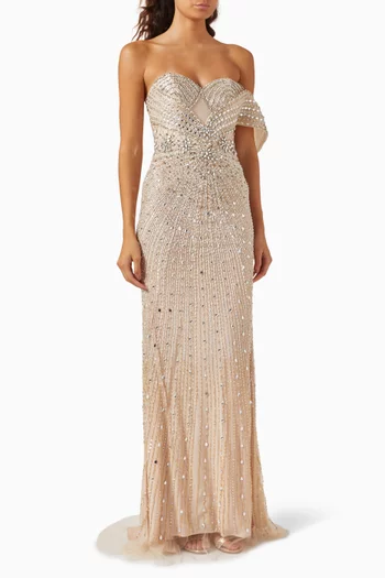 One-sleeve Embellished Dress