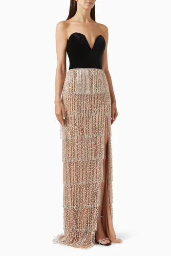 Strapless Beaded Maxi Dress