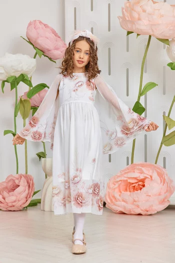 Floral-print Cape Dress in Chiffon