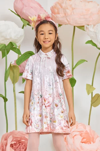 Floral-print Dress in Velvet