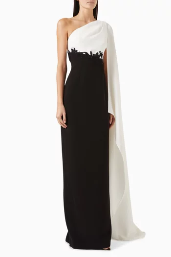 One-shoulder Cape Gown in Crepe