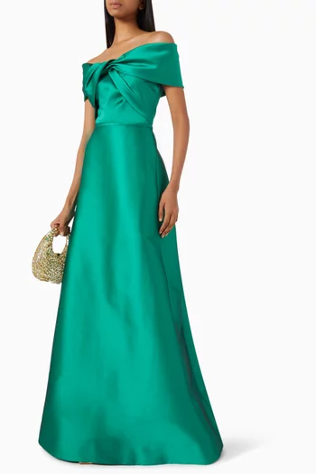 فستان سهرة بأكتاف مكشوفة وعقدة ملفوفة ميكادو مطاطي