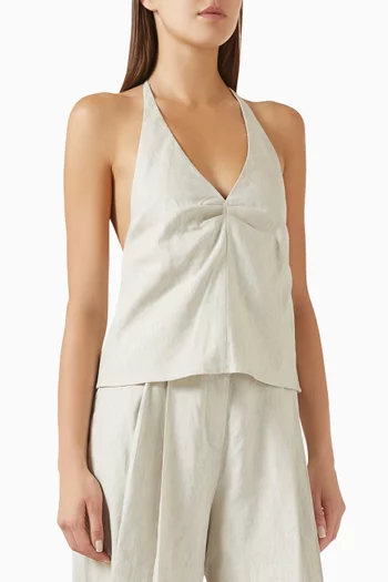 بلوزة كورسو برباط حول الرقبة مزيج كتان