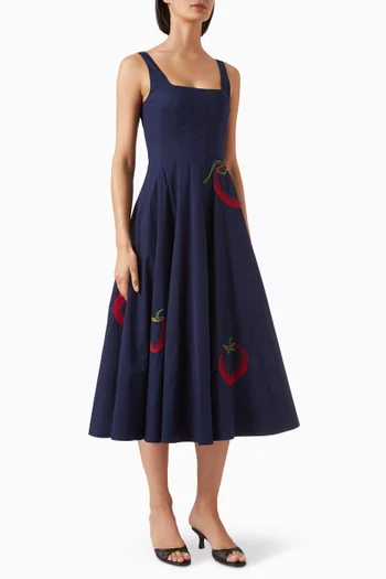 فستان ويلز متوسط الطول قطن بوبلين