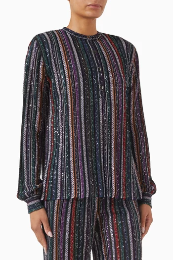 Lamé Embossed Stripped Top in Knit
