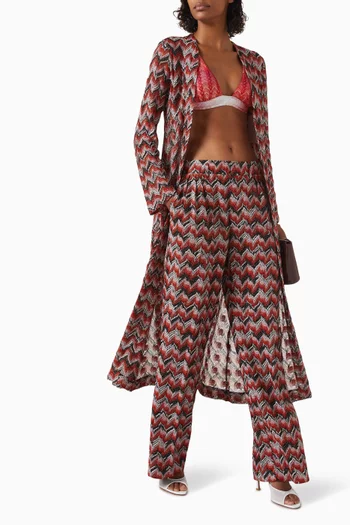 بنطال بقصة ساق واسعة ونقشة خطوط شيفرون متعرجة