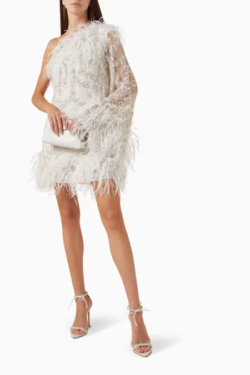 فستان البي قصير مزين بالريش